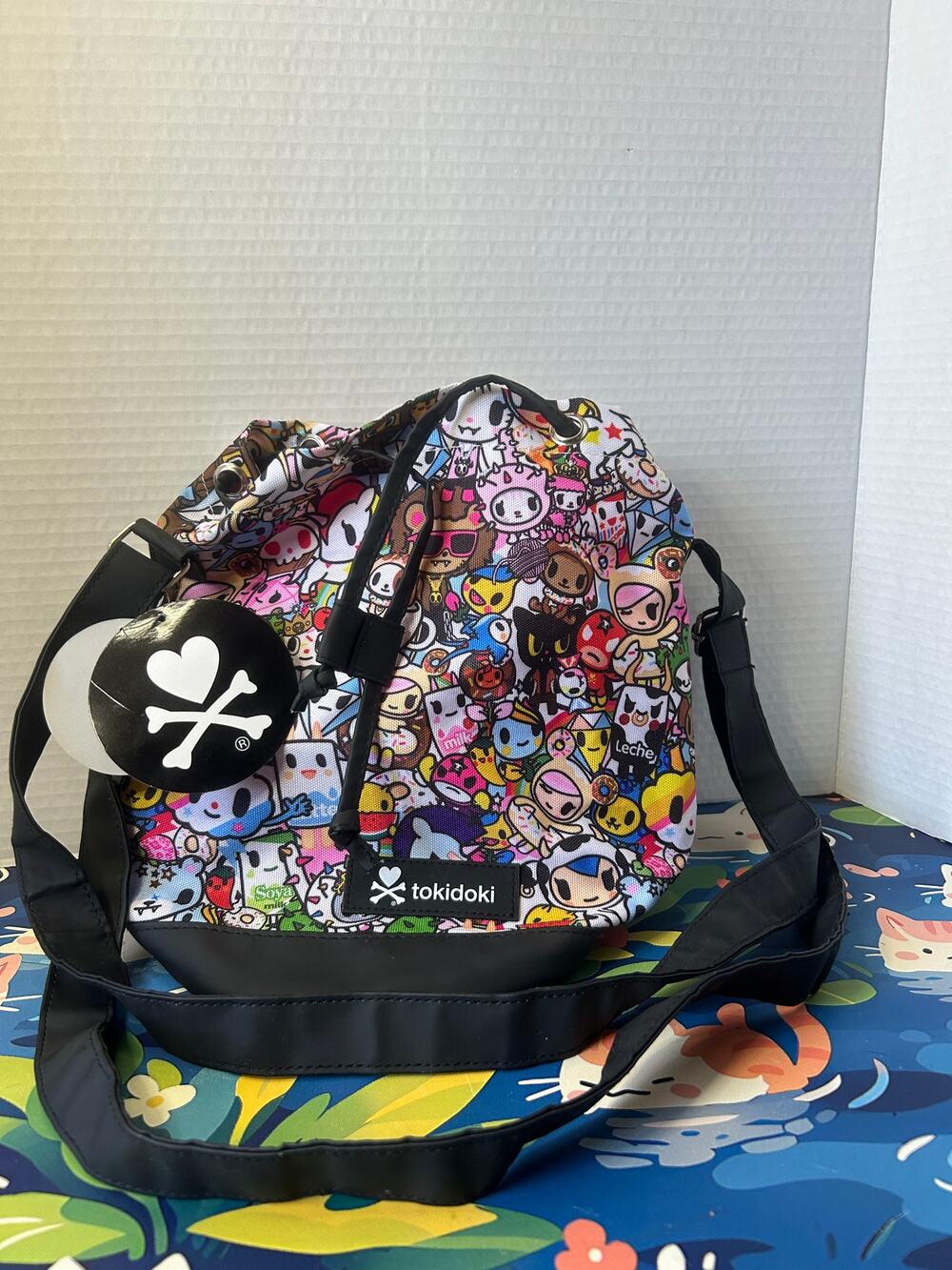 Tokidoki Multicolor Character Print Drawstring Crossbody Bucket Duffle Bag